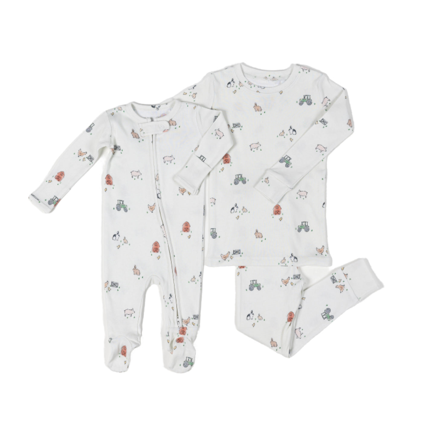 Farm Animals Cream Two-Piece Pajama Set