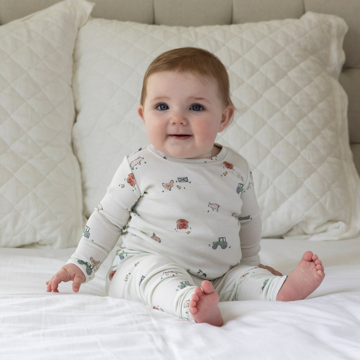 Farm Animals Cream Two-Piece Pajama Set