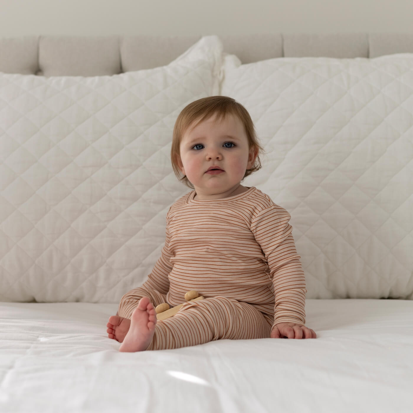 Playful Coral Stripe Two-Piece Pajama Set