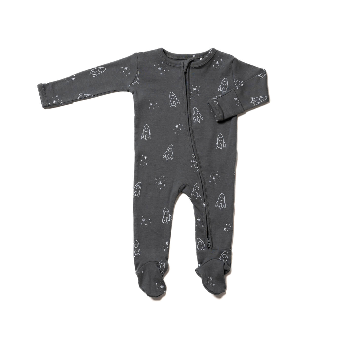 Stars and Rockets Charcoal Gray Footed Sleeper Photo 1